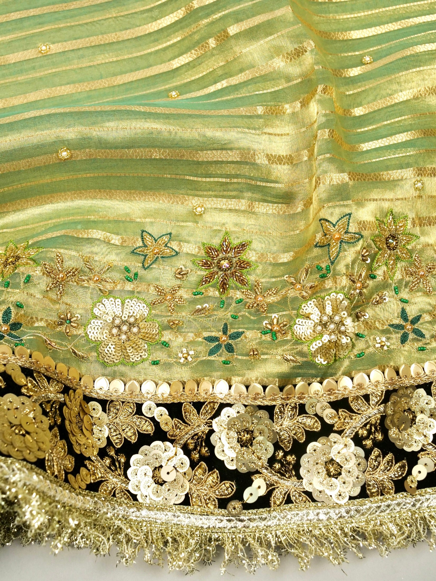 Maharani Tissue Embroidery Jhalar Border with Mashru Blouse Saree