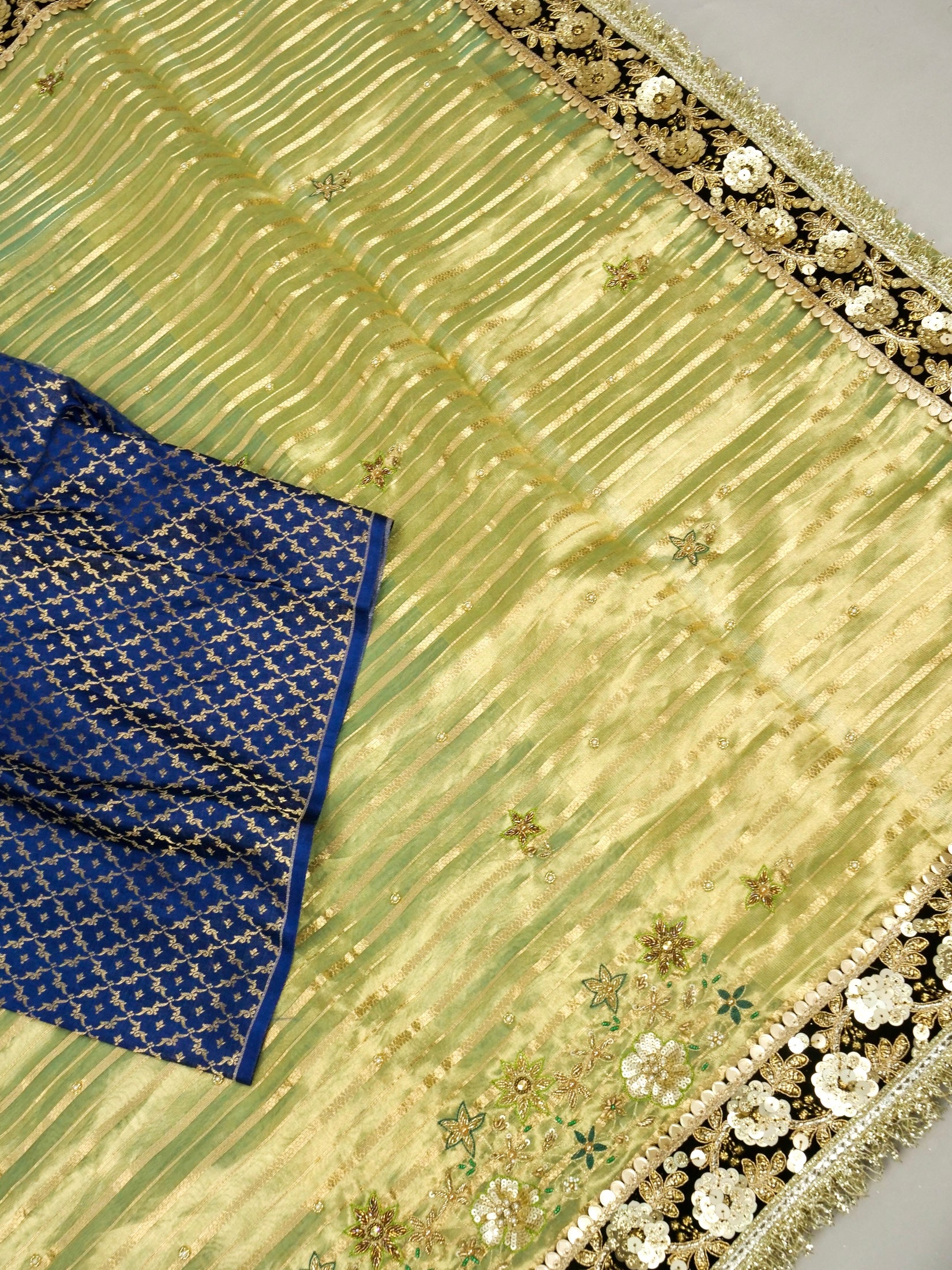 Maharani Tissue Embroidery Jhalar Border with Mashru Blouse Saree