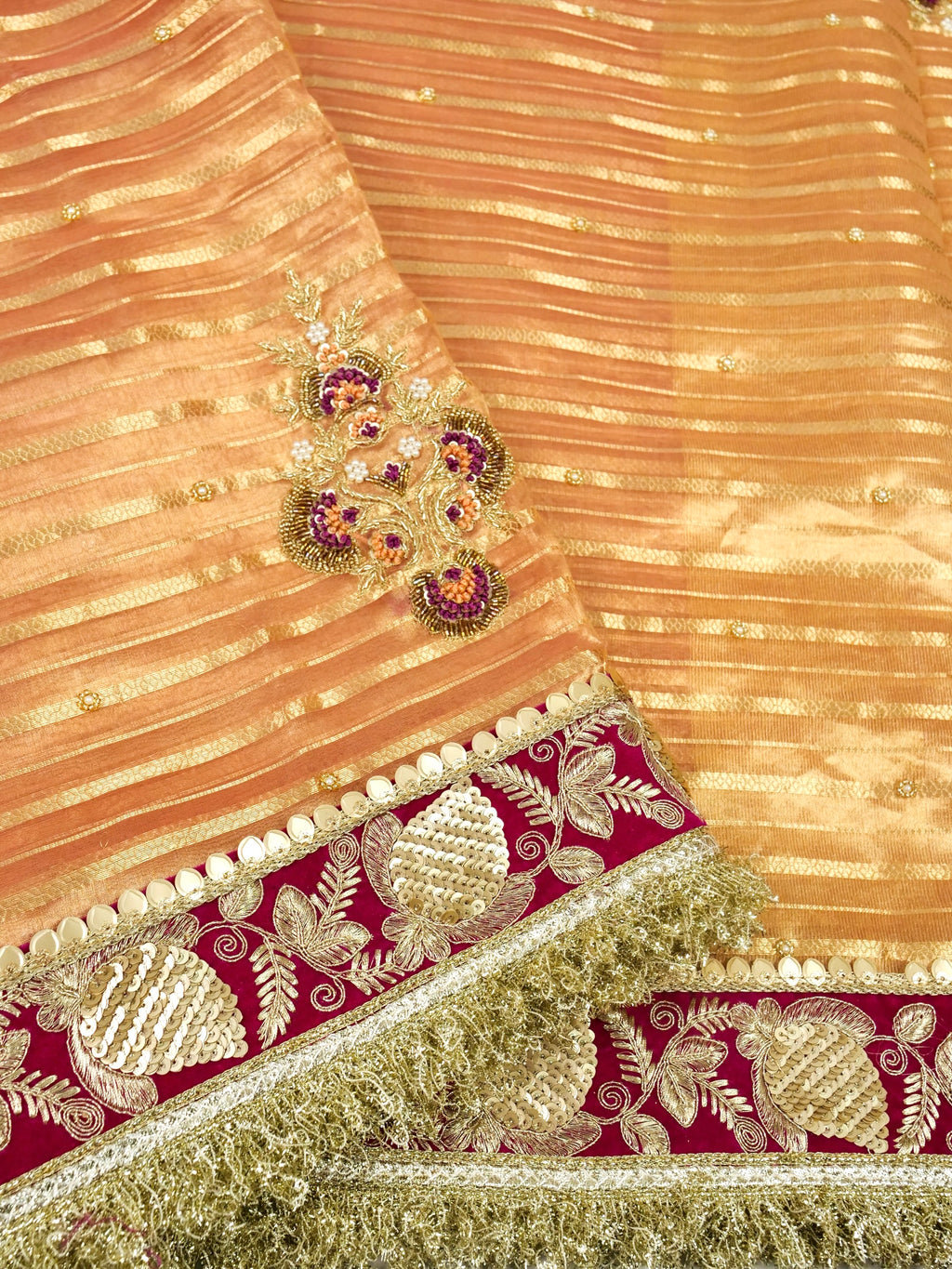 Maharani Tissue Embroidery Jhalar Border with Mashru Blouse Saree