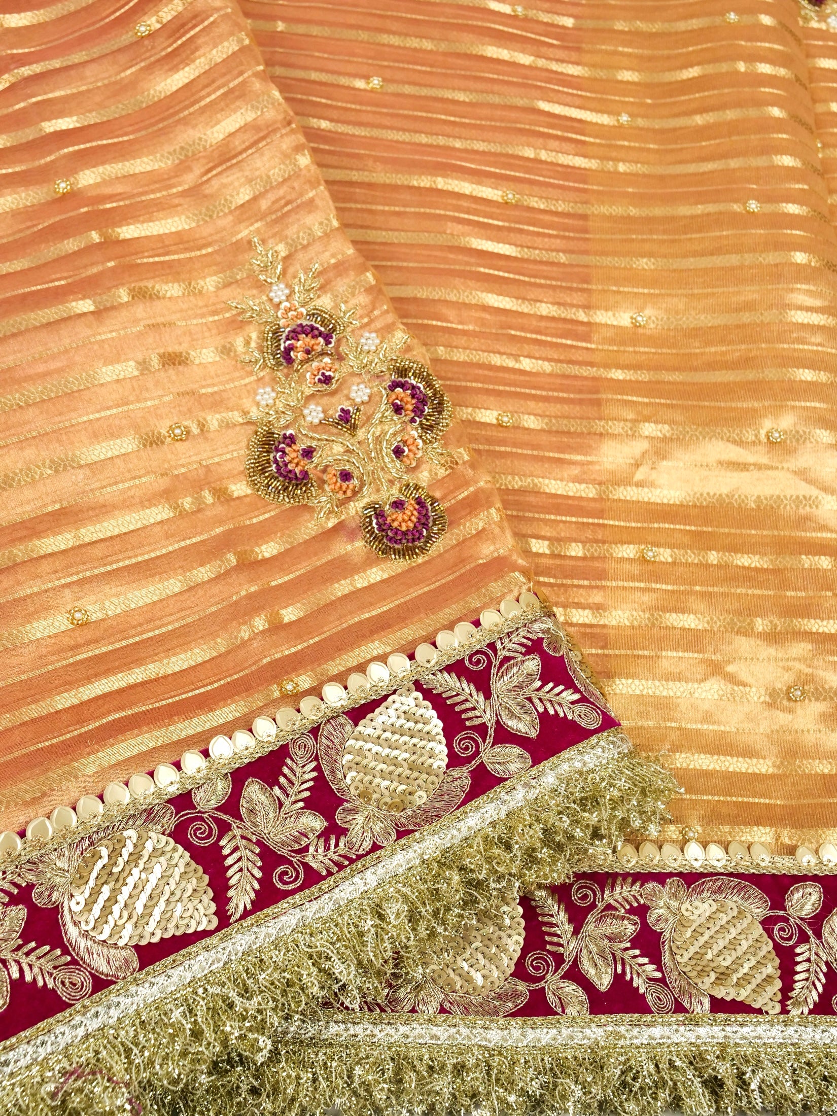 Maharani Tissue Embroidery Jhalar Border with Mashru Blouse Saree