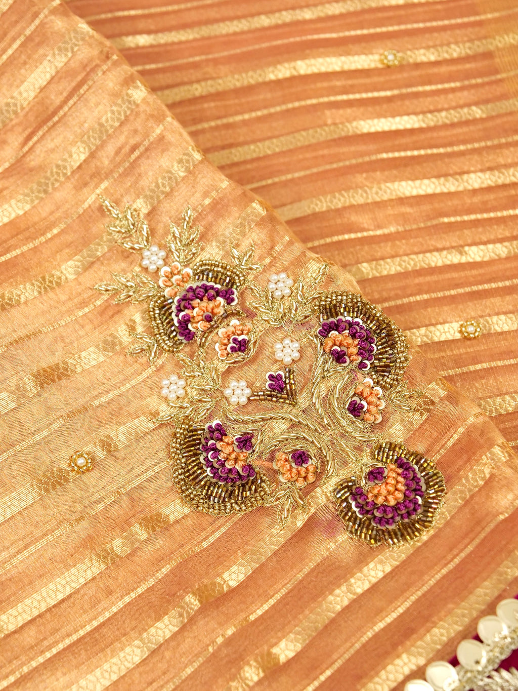 Maharani Tissue Embroidery Jhalar Border with Mashru Blouse Saree