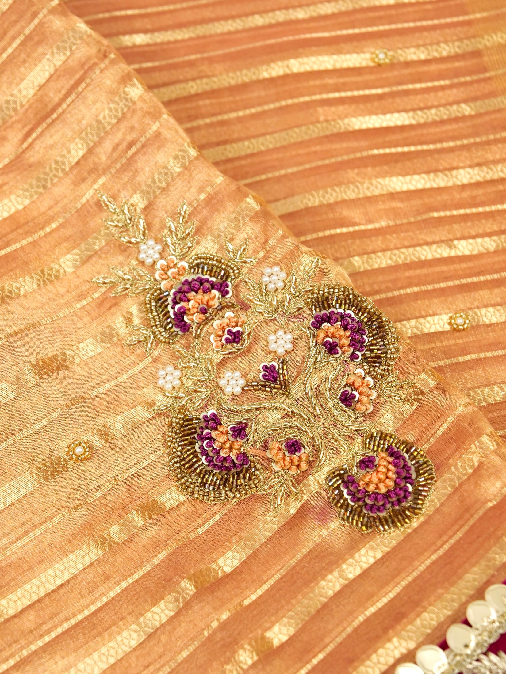 Maharani Tissue Embroidery Jhalar Border with Mashru Blouse Saree