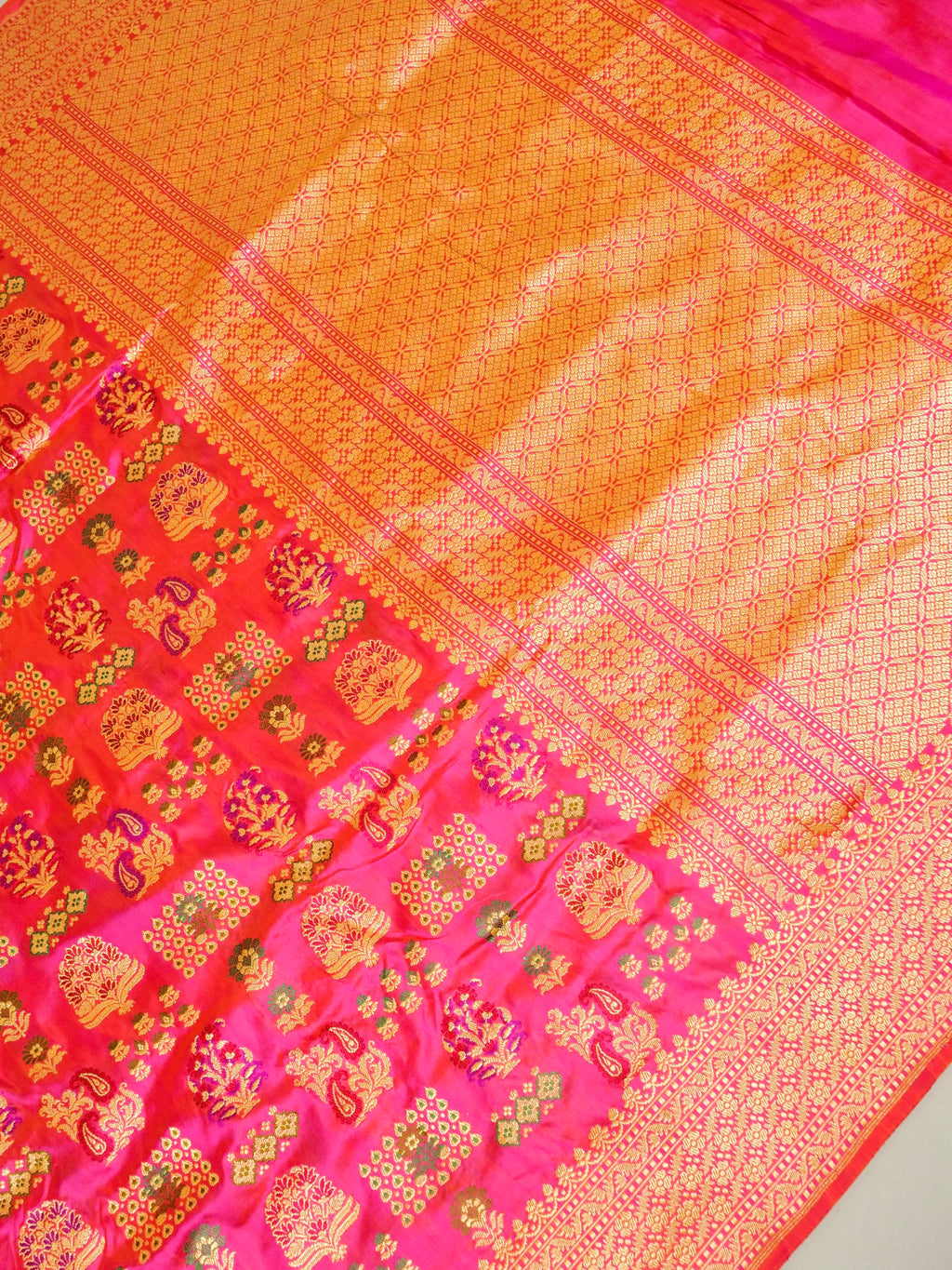 Kadhua Jangla Katan Silk Zari Border Aanchal Saree