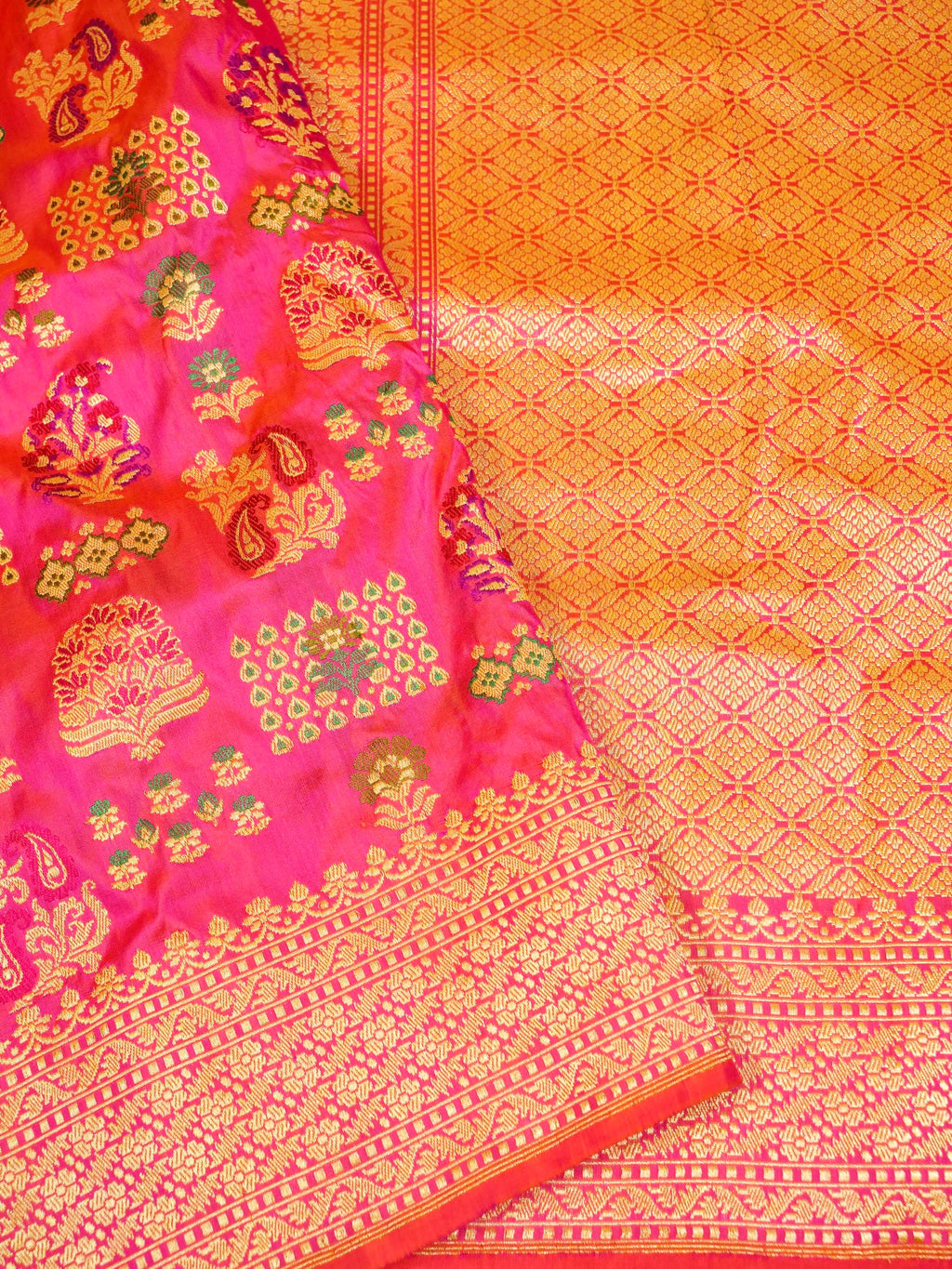 Kadhua Jangla Katan Silk Zari Border Aanchal Saree