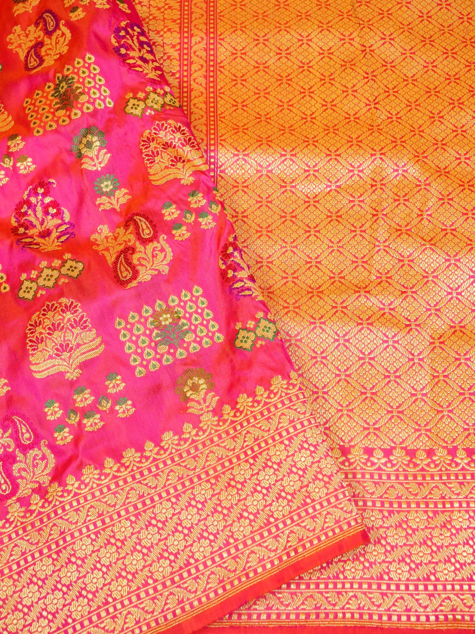 Kadhua Jangla Katan Silk Zari Border Aanchal Saree